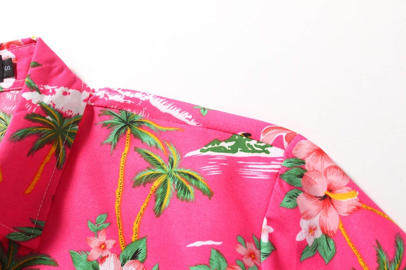 SSLR Mens Hawaiian Shirt Flamingos Casual Short Sleeve Button Down Shirts Aloha Shirt (3X-Large, Rose Red) - Image 4